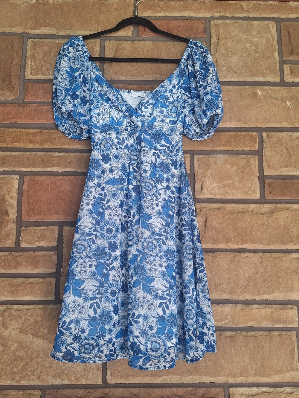 Sincerely Jules Blue Floral Puff-Sleeve Mini Dress XS